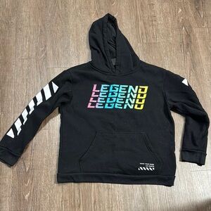 Black Hoodie with Multicolor Graphic and Sleeve Detail